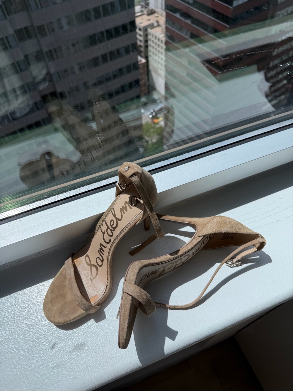 Sam Edelman Tan Suede Peep-Toe Heels